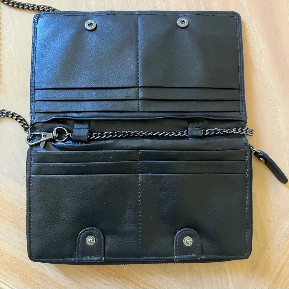 RACHEL ROY Black Faux Leather Wallet Chain Shoulder Bag